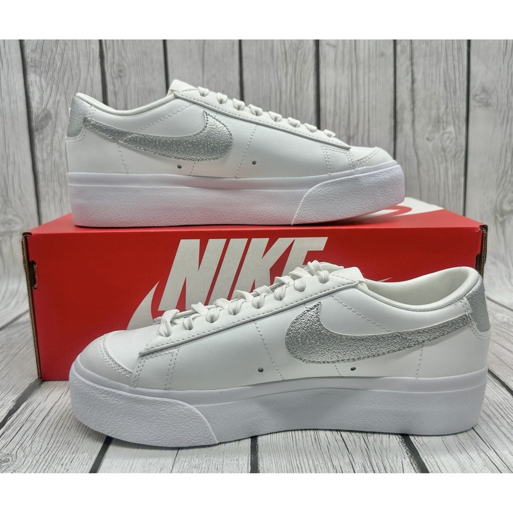 Size 7 - Nike Women's Blazer Low Platform White Metallic Silver DQ7571 101 - Picture 4 of 8